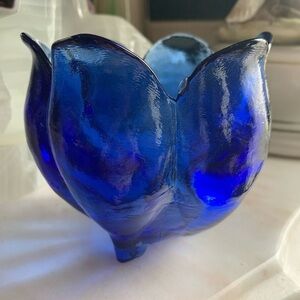 Glass Tulip Cobalt Blue Bowl or Tea Light Holder